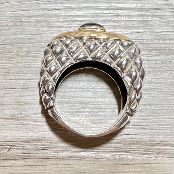 Designer Dian Malouf Sterling Silver & 14K Yellow Gold Textured Dome Ring,Size 7 - Picture 6 of 11